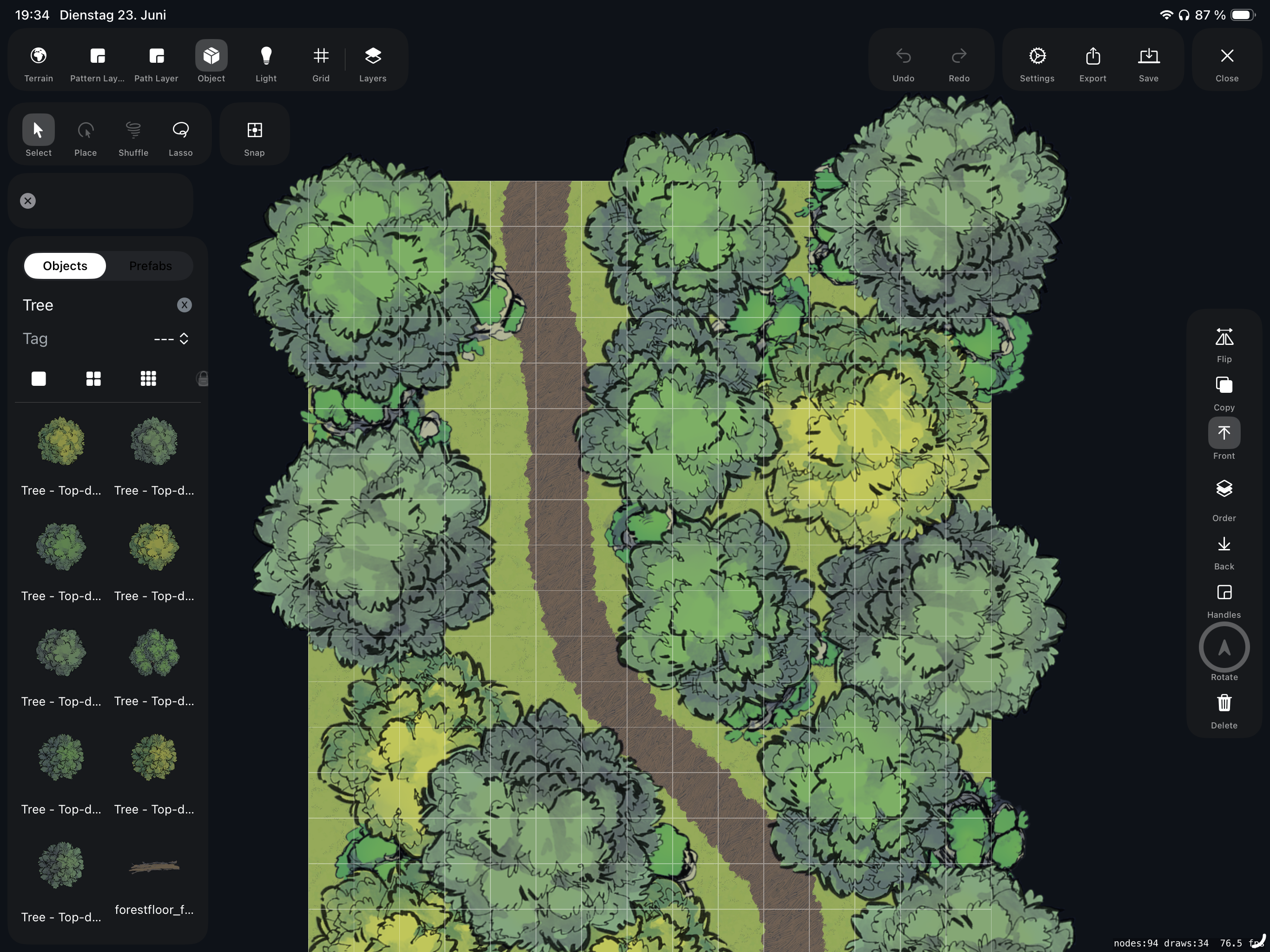 MapMe object layer — placing trees on a forest road map