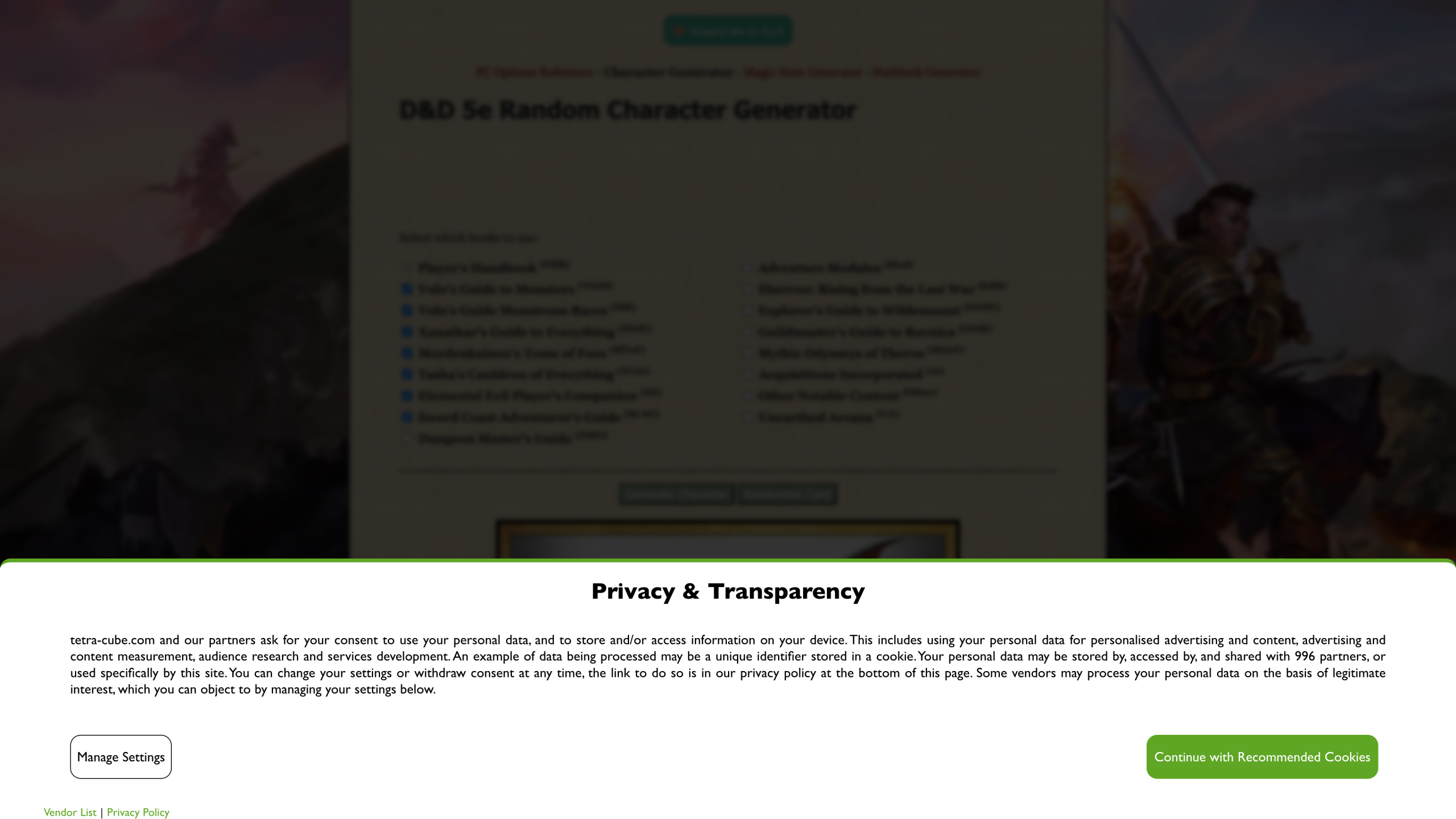 Screenshot of D&D 5e Character Generator