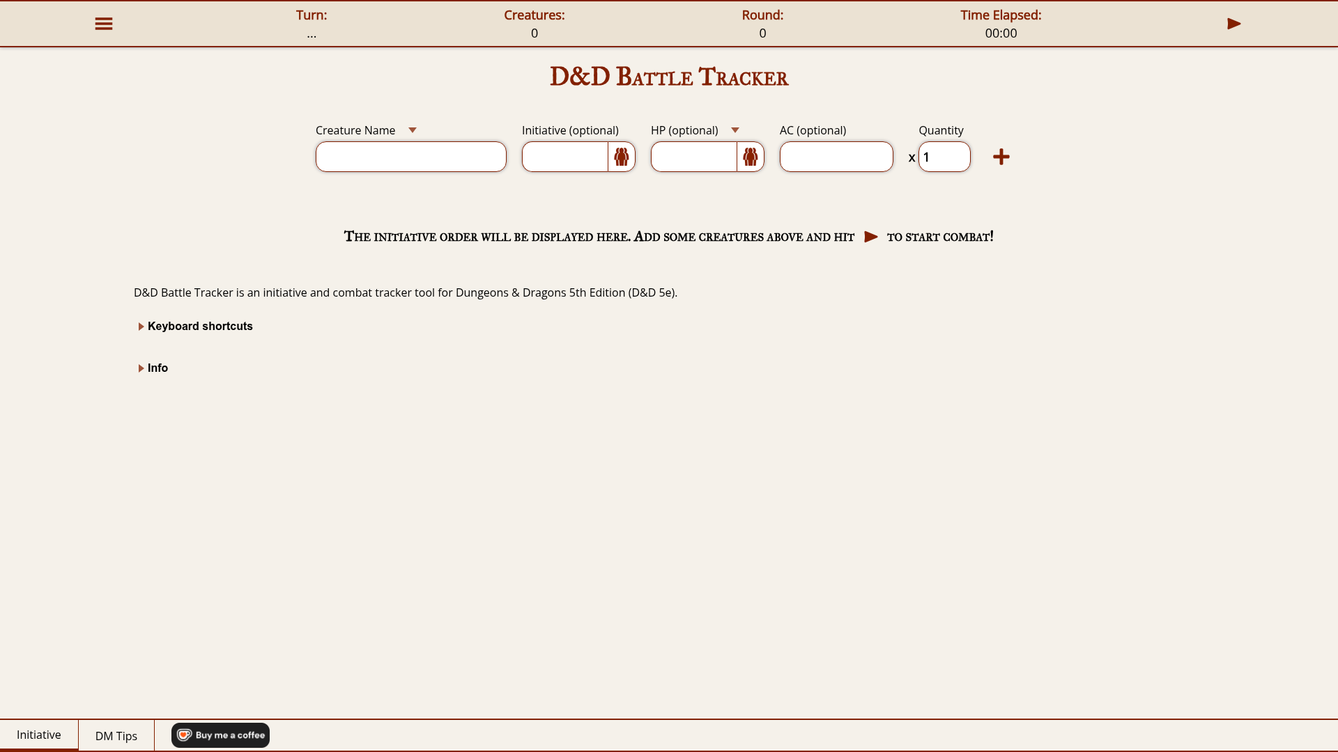 Screenshot of D&D Battle Tracker