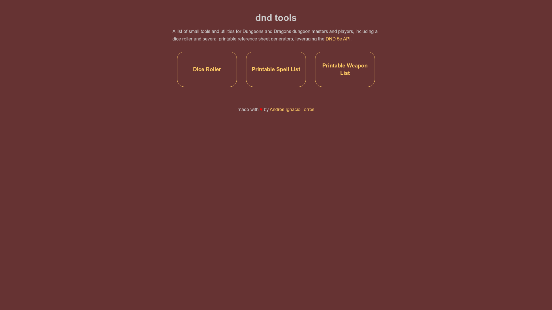 Screenshot of dnd tools