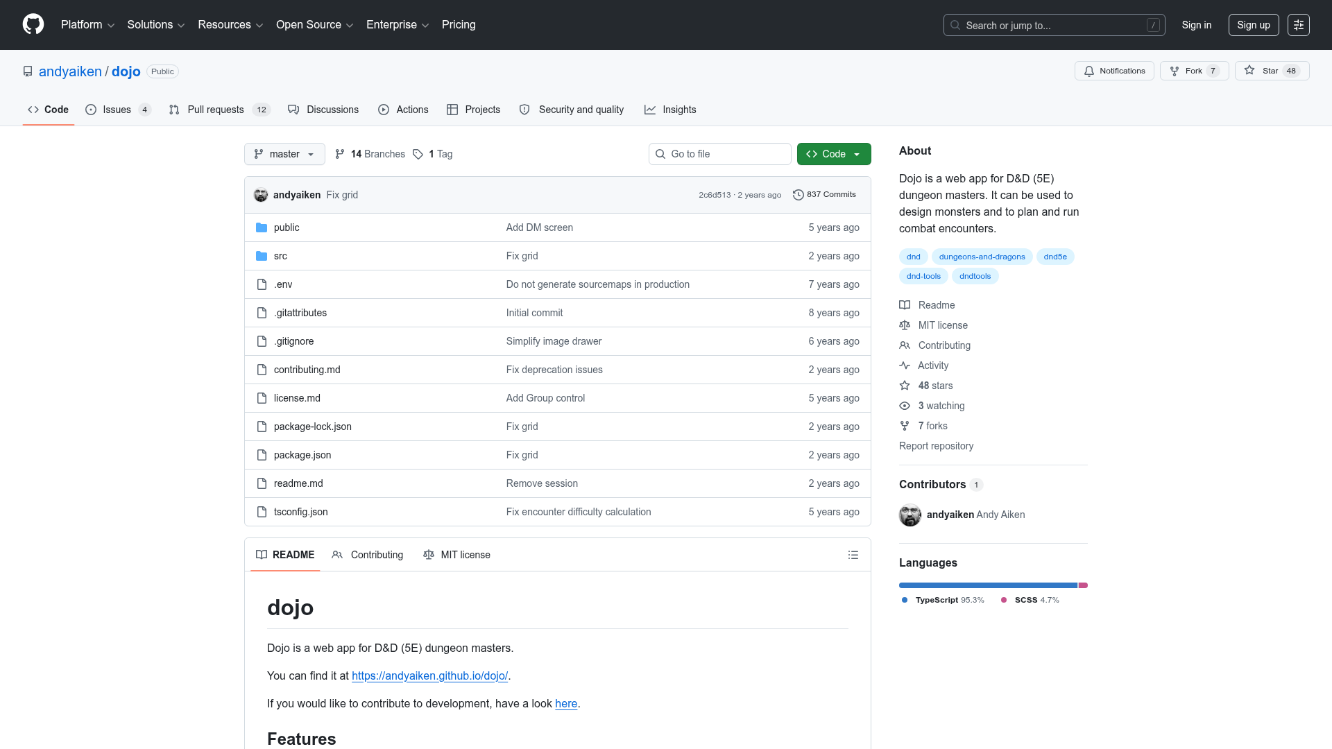 Screenshot of Dojo (5e DM web app)