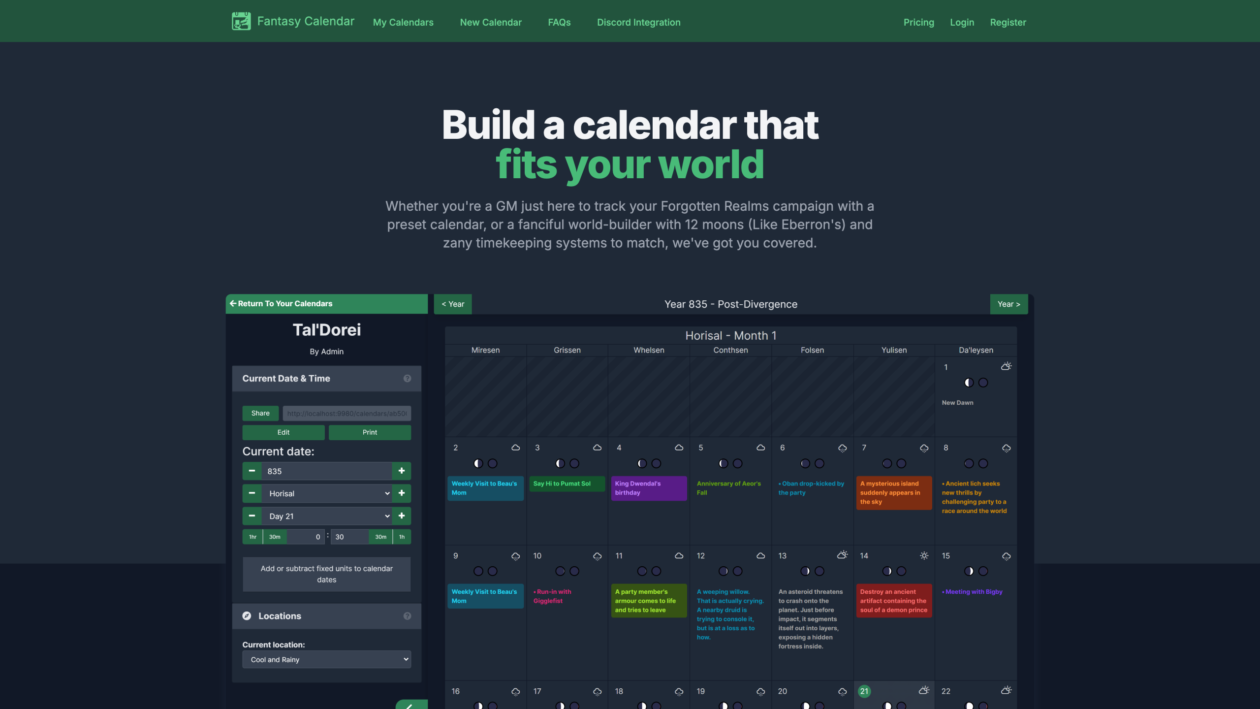 Screenshot of Fantasy Calendar