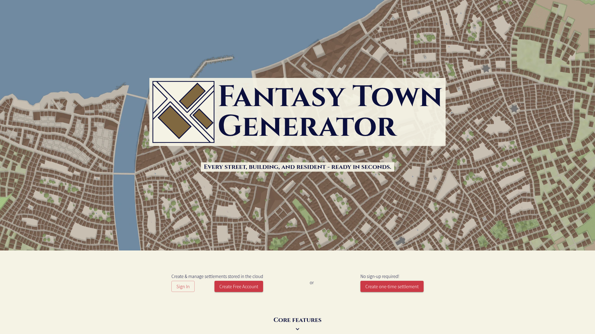 Screenshot of Fantasy Town Generator