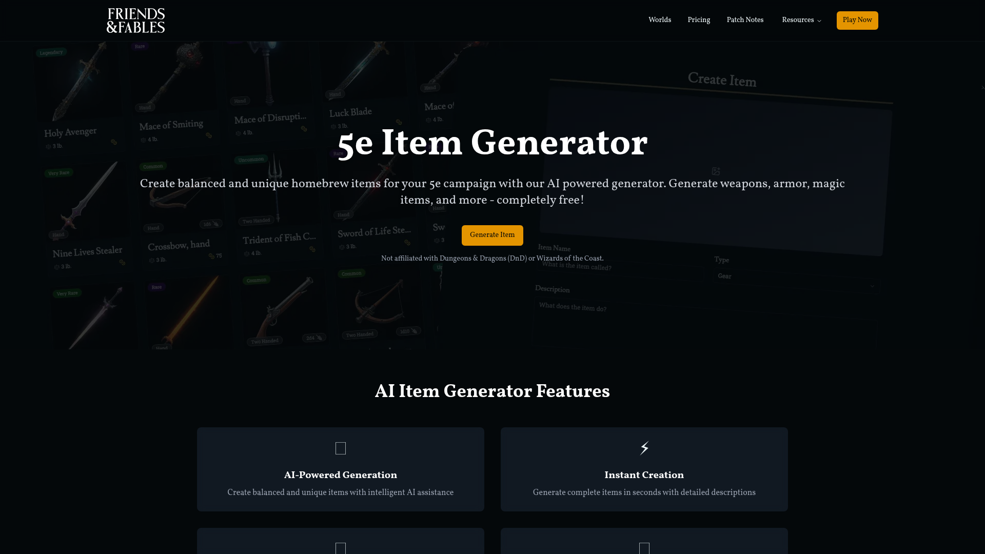 Screenshot of 5e Item Generator
