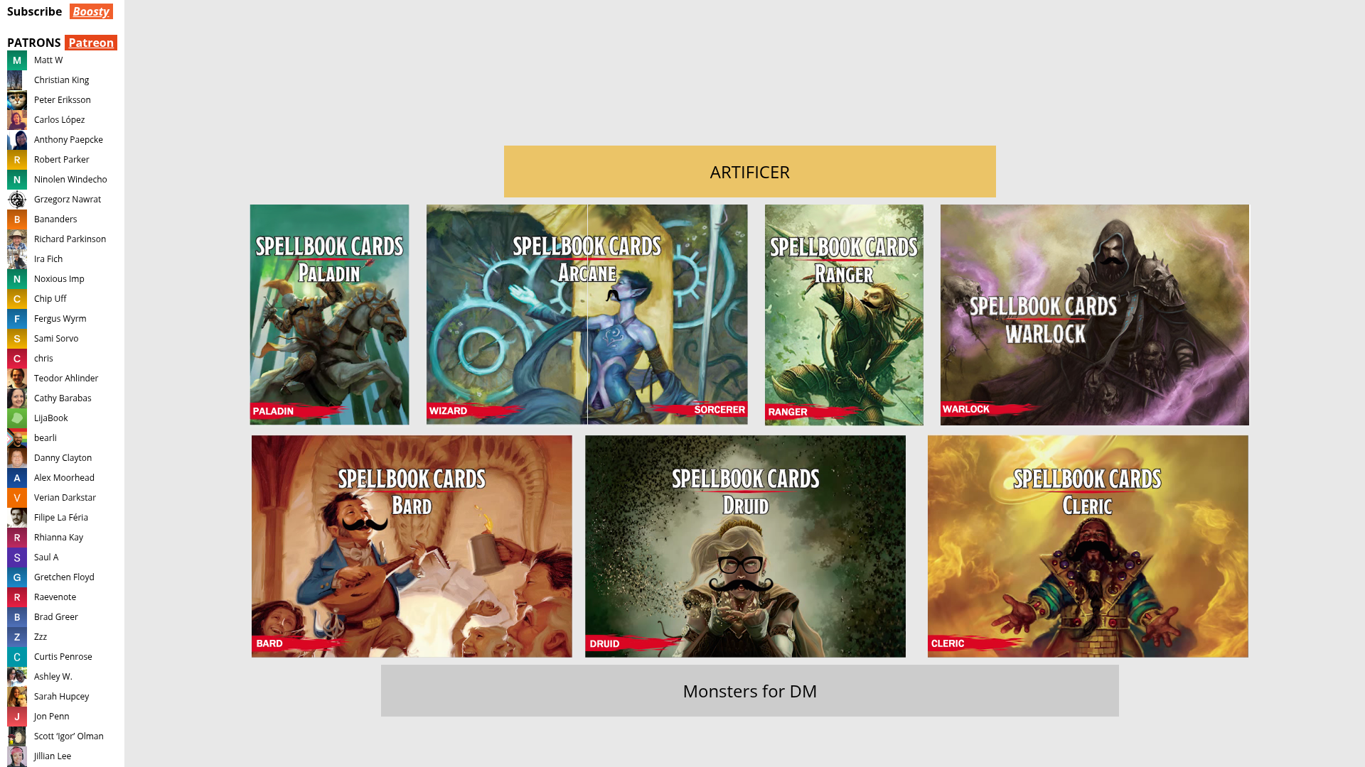 Screenshot of D&D Next spellbook card generator