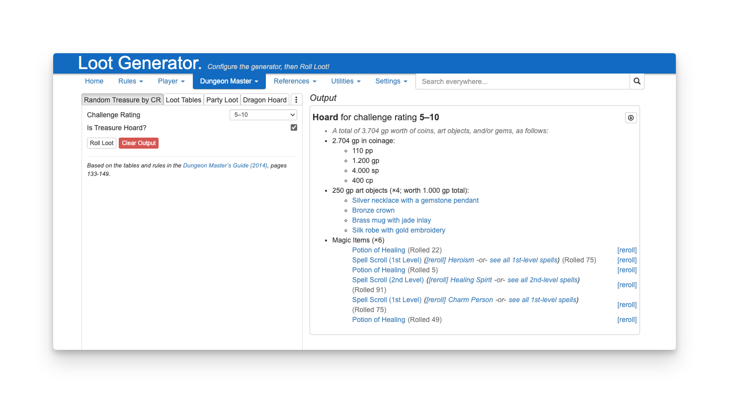 Screenshot of Loot Generator