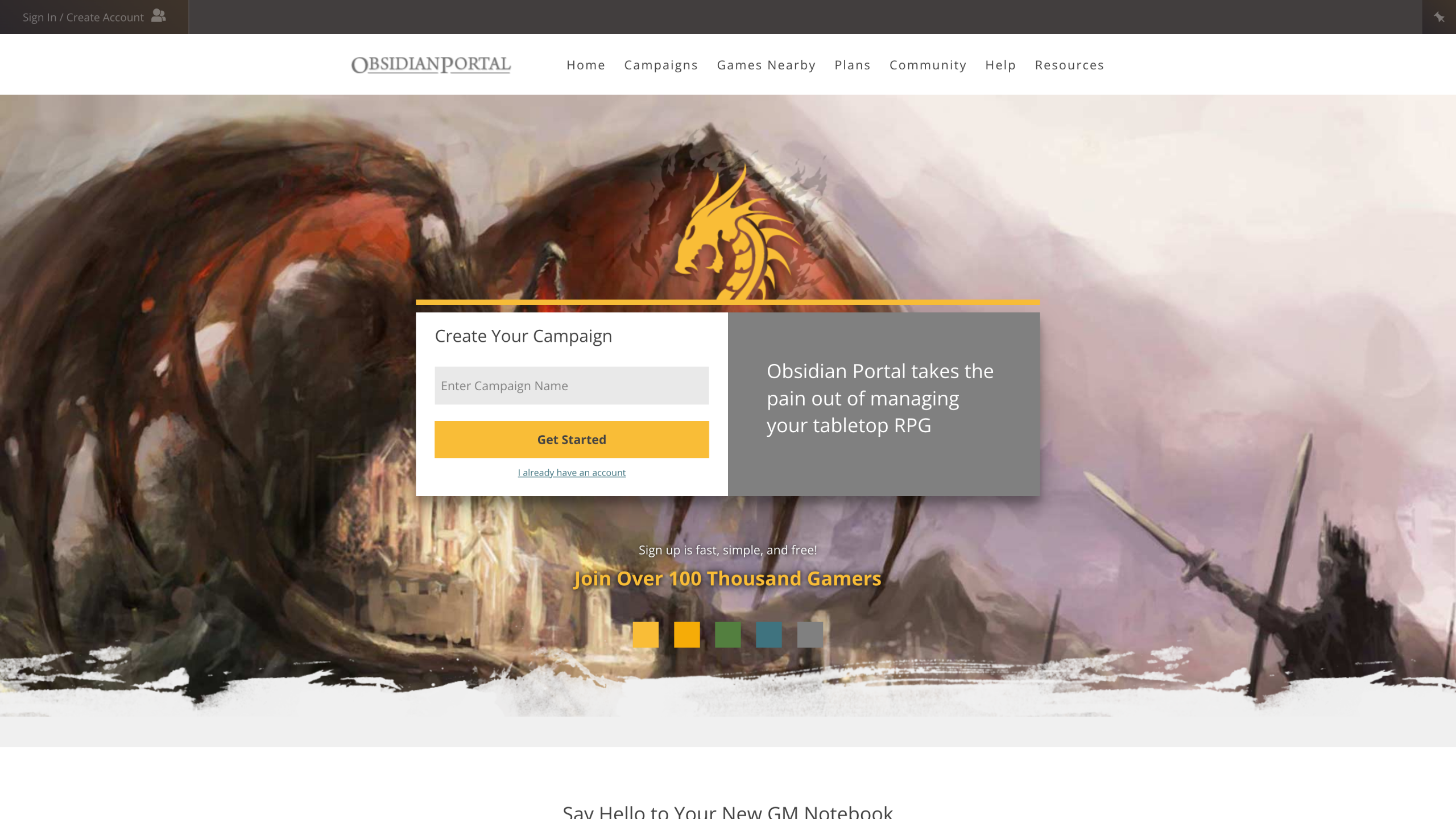 Screenshot of Obsidian Portal