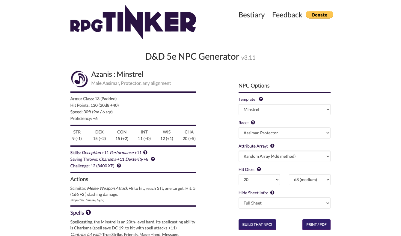 Screenshot of RPG Tinker