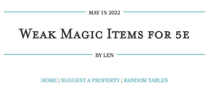 Screenshot of Weak Magic Items for 5e