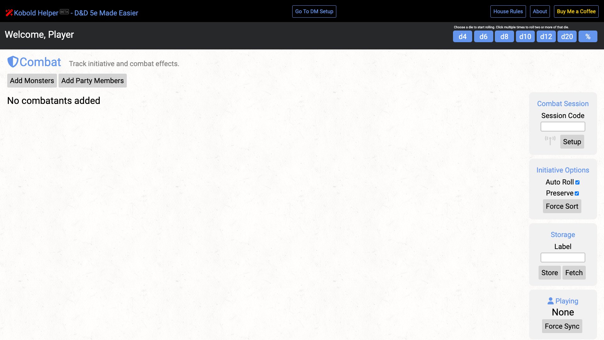 Koboldhelper – Kobold Helper – D&D 5e combat tracker initiative encounter generator DM tool
